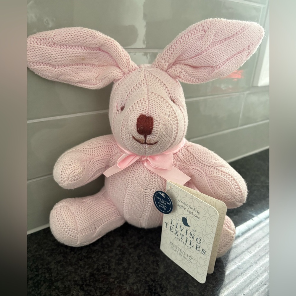Pink knitted bunny plush new with tags 11”